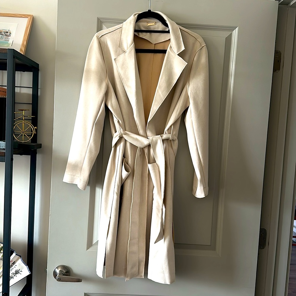 NWOT Faux Leather Camel Cardigan